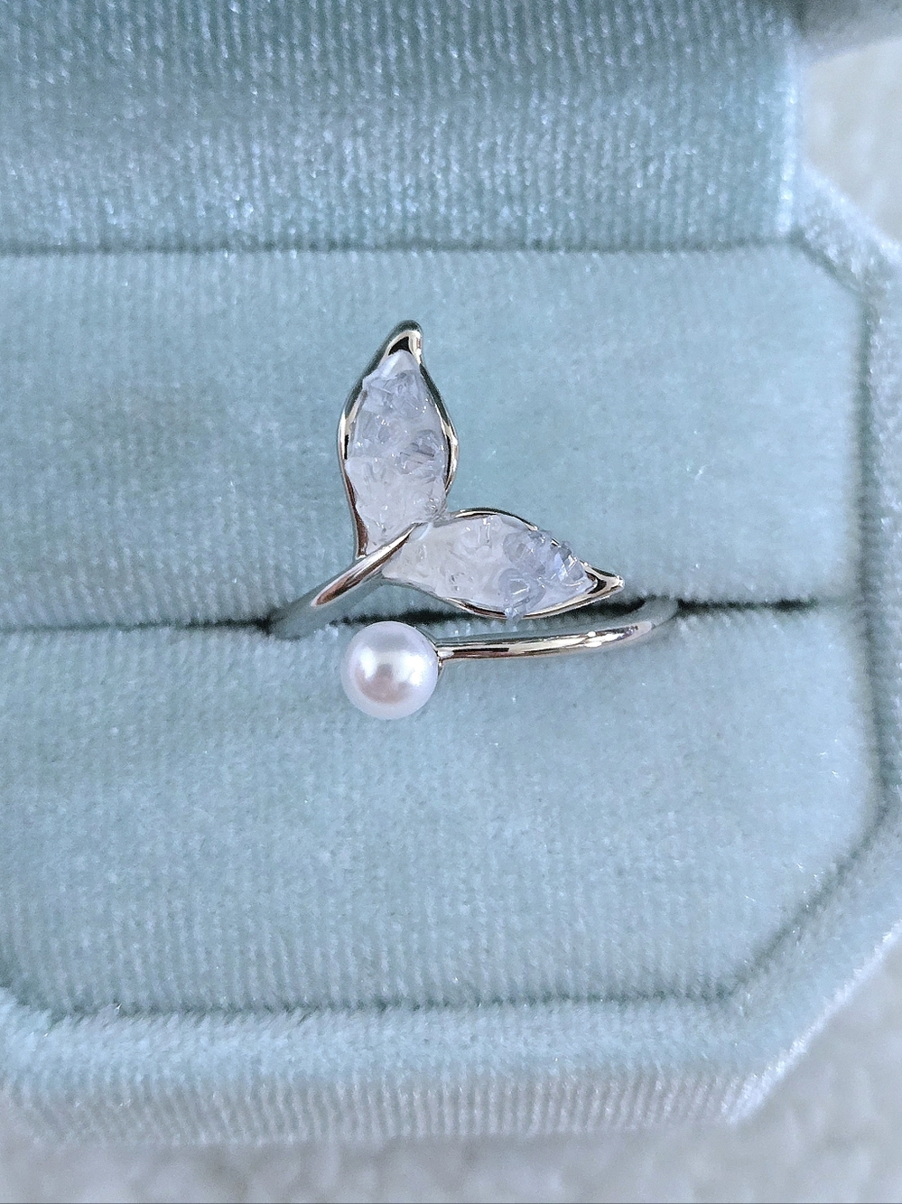 La Meno Druzy Fluke (Whale's🐋 Tail) and Freshwater Pearl Bypass Ring💍 - NIB - Picture 16 of 16